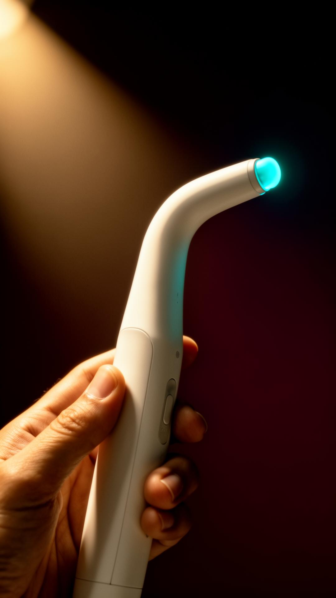Scanner intra-oral en main, lumière rasante